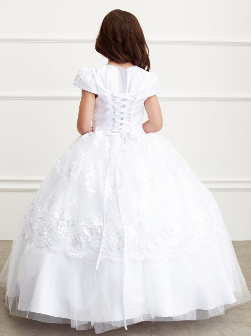 First Communion Dress Pleated satin sash with a bow accent Tie Back