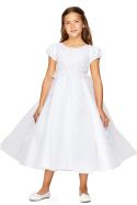 First Communion Dress Cap Sleeves With Beaded Bodice