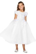 First Communion Dress Satin Cap Sleeves With Beads and Laces