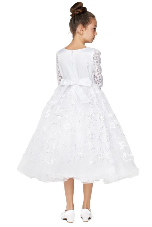 Girls First Communion Dress with 3/4" Sleeves Decorated with Beads