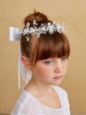 First Communion Floral  Wreath Headpiece with clear flowers and pearls