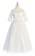 Flower and Pearl Lace Illusion First Communion Dress