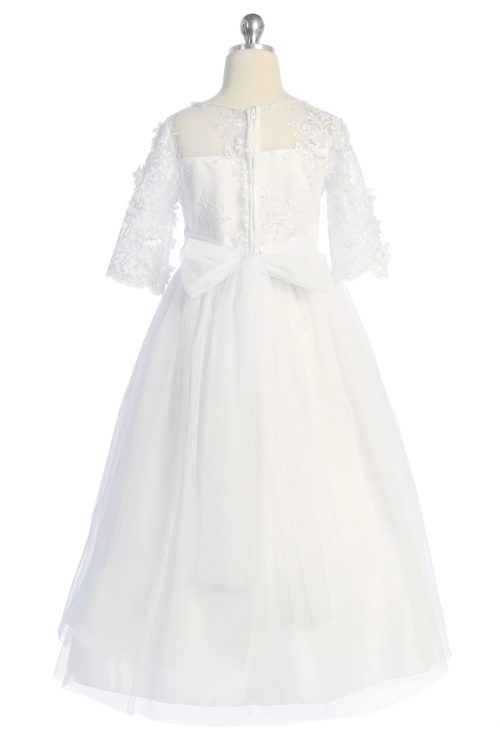 Flower and Pearl Lace Illusion First Communion Dress