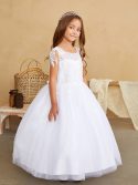 First Communion Dress with Sequin Lace Feather Accent