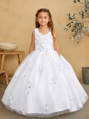 Glitter and Mesh First Communion Gown with 3D Flowers