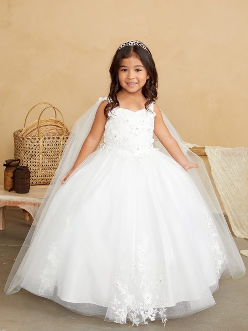 First Holy Communion Gown With 3D Bodice and Detachable Cape