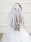 First Communion Veil with Flower Comb with Pearls