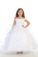 First Communion Dress with Drop Shoulder Straps and Satin Buttons