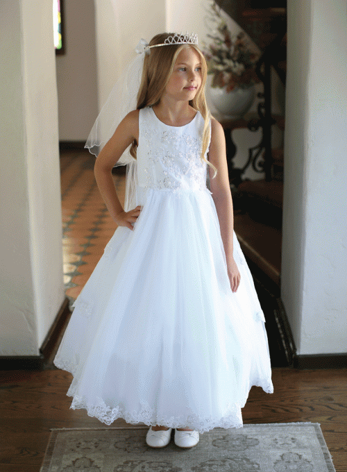 Stunning First Communion Dress with Embroidered Bodice