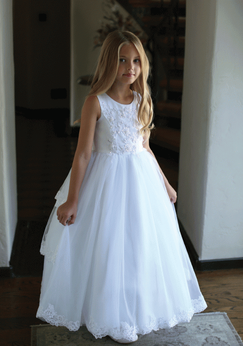 Stunning First Communion Dress with Embroidered Bodice and Layered Skirt