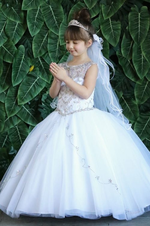 Beautiful Long Length First Communion Gown with Intricate Beading