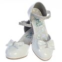 White Patent Leather First Communion Shoes with Bow and Rhinestone Strap