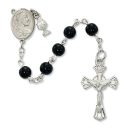 Black Glass First Communion Rosary Beads with Charms