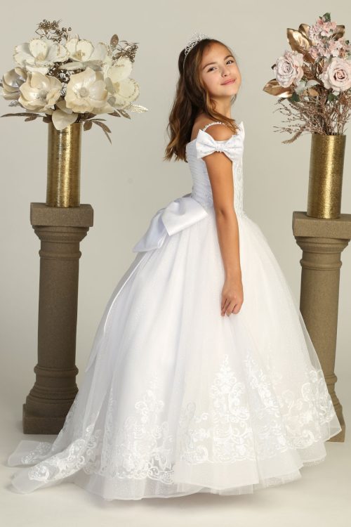 Stunning First Communion Dress with Train Embellished with Small Sequins