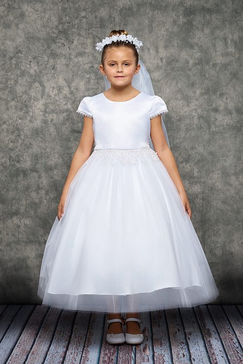 Chandelier Trim First Communion Dress with Sleeves