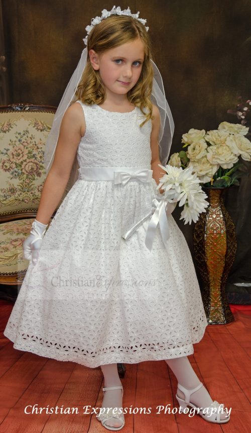 Cotton First Communion Dress tea Length size 8