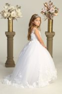 Exquisite First Communion Dress with Train Embellished with Floral Appliques