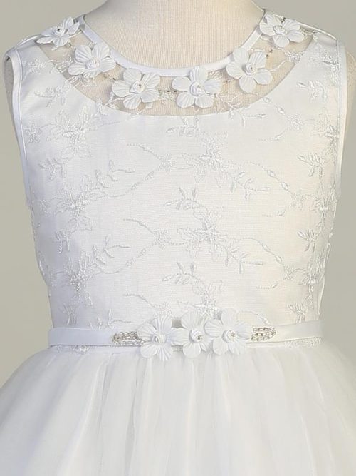 Embroidered First Communion Dress with Flower Neckline