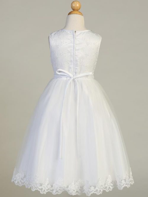 Embroidered First Communion Dress with Flower Neckline for 2020