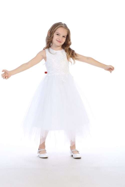 Embroidered Beaded Appliques First Communion Dress Tulle Skirt