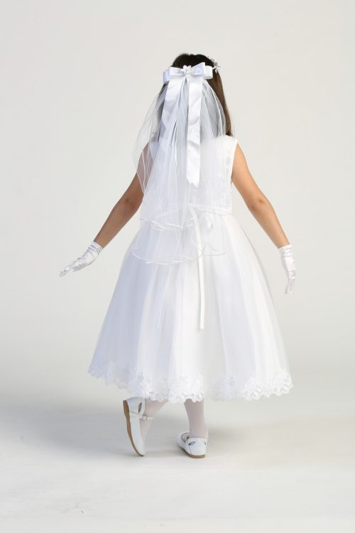 Pretty First Communion Dresses with Flower Neckline