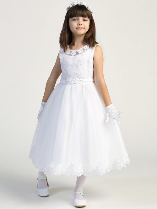 First Communion Dresses with Flower Neckline