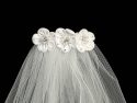 First Communion Veil on Comb Satin Flowers