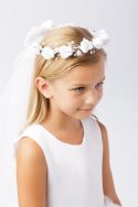 Wreath First Communion Veil with Satin Flowers