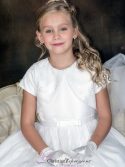 First Communion Short Sleeve Satin Jacket with Lace Overlay