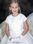 First Communion Short Sleeve Satin Jacket with Pearl Trim