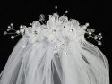 First Communion Comb Veil Organza Flowers and Rhinestones