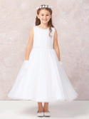 First Communion Dress with Sequin with Pearl Criss Cross Bodice