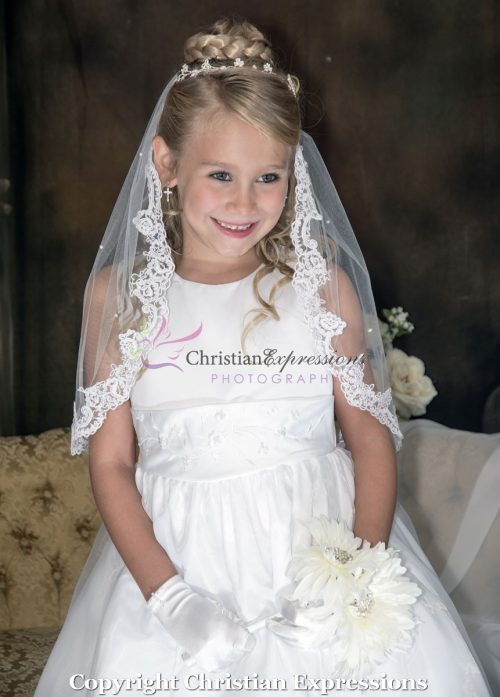 first communion lace mantilla veil with pearls