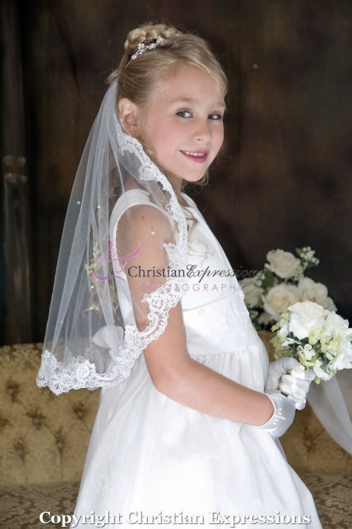 white first communion lace mantilla veil for girls