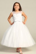 First Communion Dress Embellished Bodice with Satin Bow