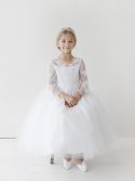 Long Sleeves First Communion Dress  Lace Appliques