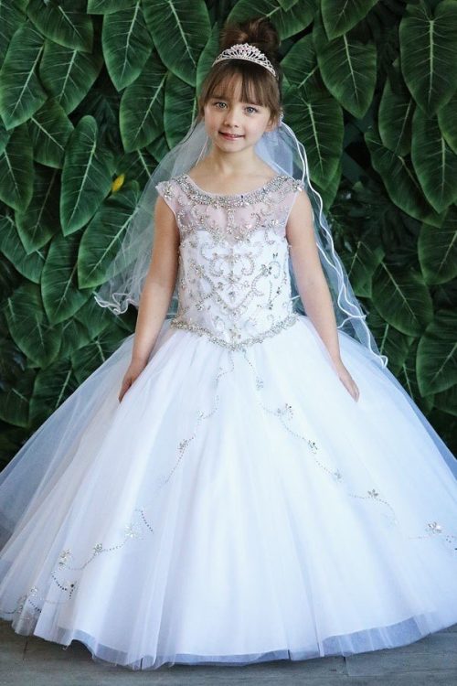 Long Length First Communion Gown with Intricate Beading