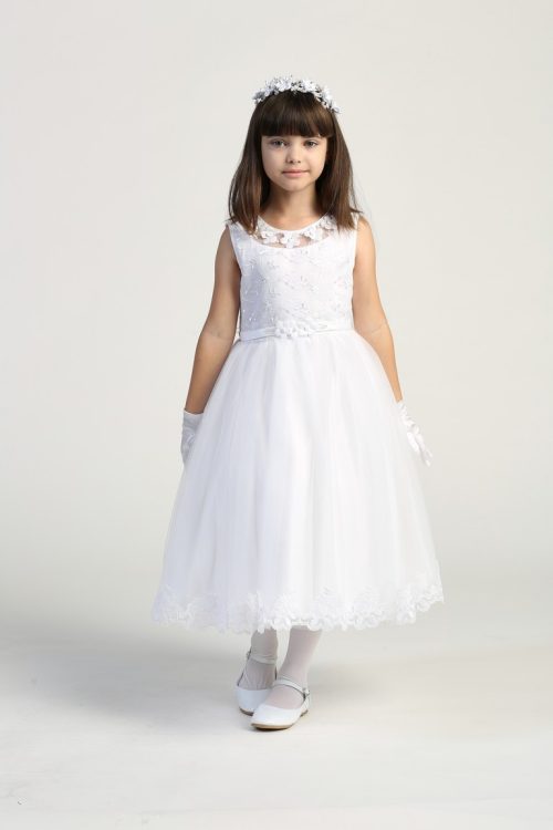 1st Communion Dresses with Flower Neckline