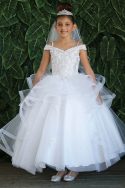 Long Length First Communion Gown with Layered Organza Skirt