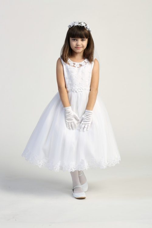 First Holy Communion Dresses with Flower Neckline