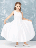 Satin First Communion Dress with Floral Applique