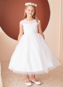 First Communion Dress illusion neckline bodice with symmetrical bodice