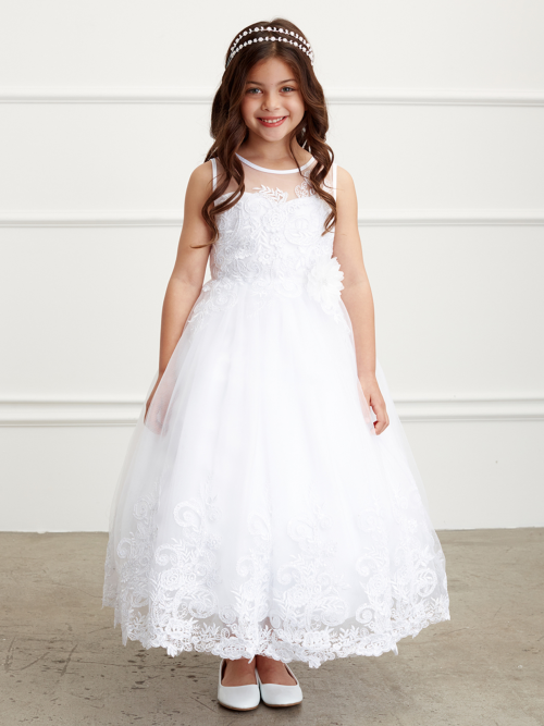 First Communion Dress with lace bodice and hem