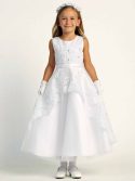 Satin A Line First Communion Dress with Embroidered Overlay