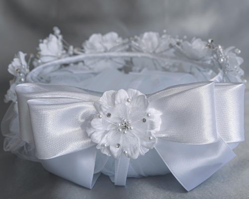 First Communion Veil on Comb Silk Flowers and Rhinestones