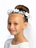 First Communion Veil on Comb satin & crystal flowers with pearl & rhinestones for Girls