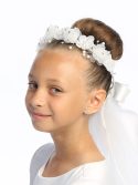 Wreath First Communion Veil Organza Flowers Pearls for Girls