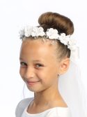 First Communion Wreath Veil Satin flowers with beads for Girls