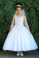 Tea Length First Communion Dress with Beaded Bodice