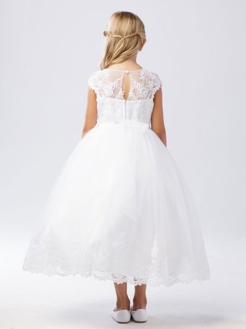 Lace First Communion Dress with  Sheer Organza Bodice